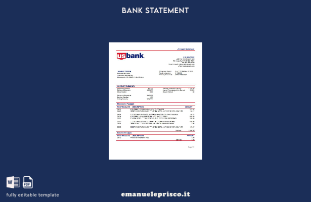 modello word di prova dell'indirizzo della banca USA Bancorp in stile verificato
